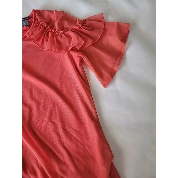 Kate Mallory Blouse Sz L Orange Romantic Peasant Sheer Ruffle Short Sleeves - Picture 7 of 12